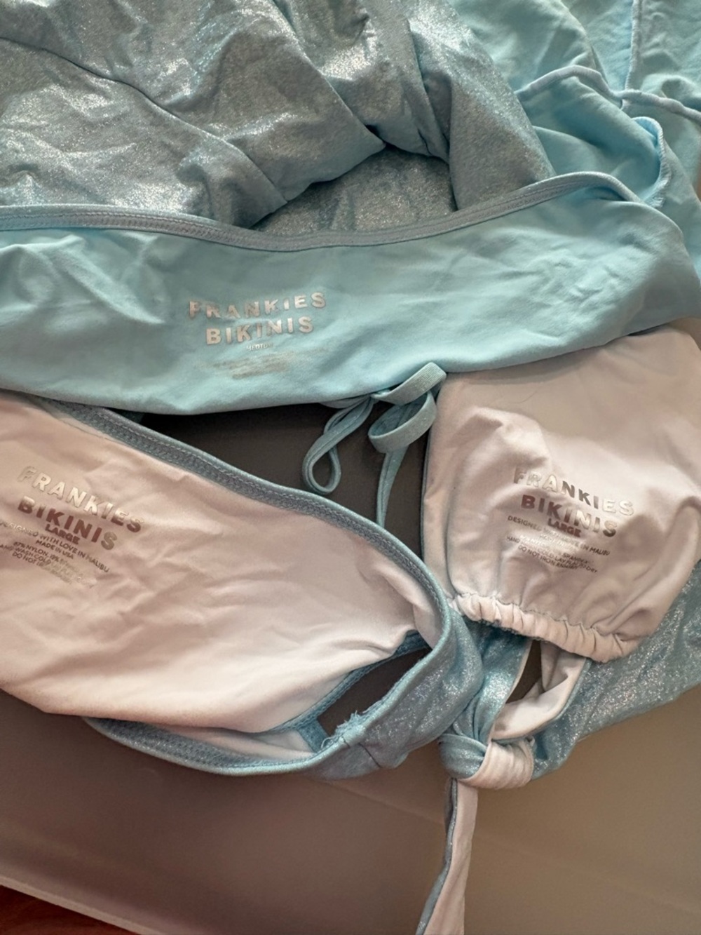Frankie's Bikinis Light Blue Metallic Halter Bikini with Ruffle Skirt B22 - Picture 8 of 11